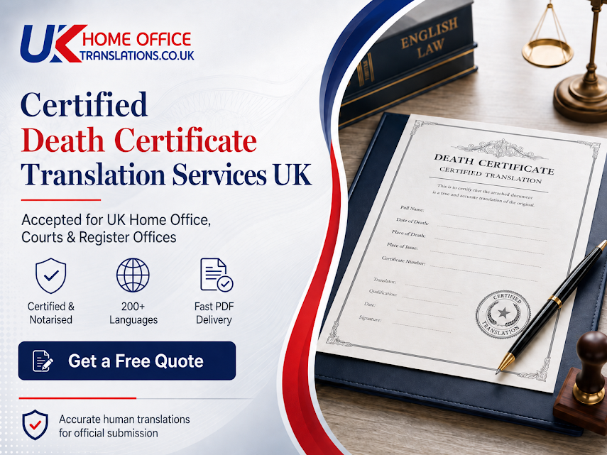 Certified death certificate translation service for the UK Home Office