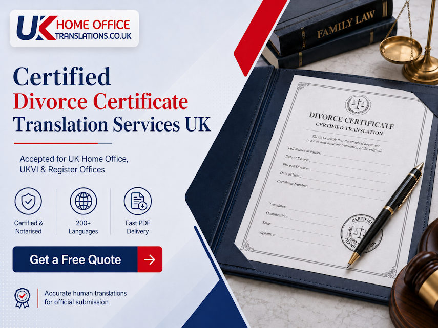 Certified divorce certificate translation service for the UK Home Office